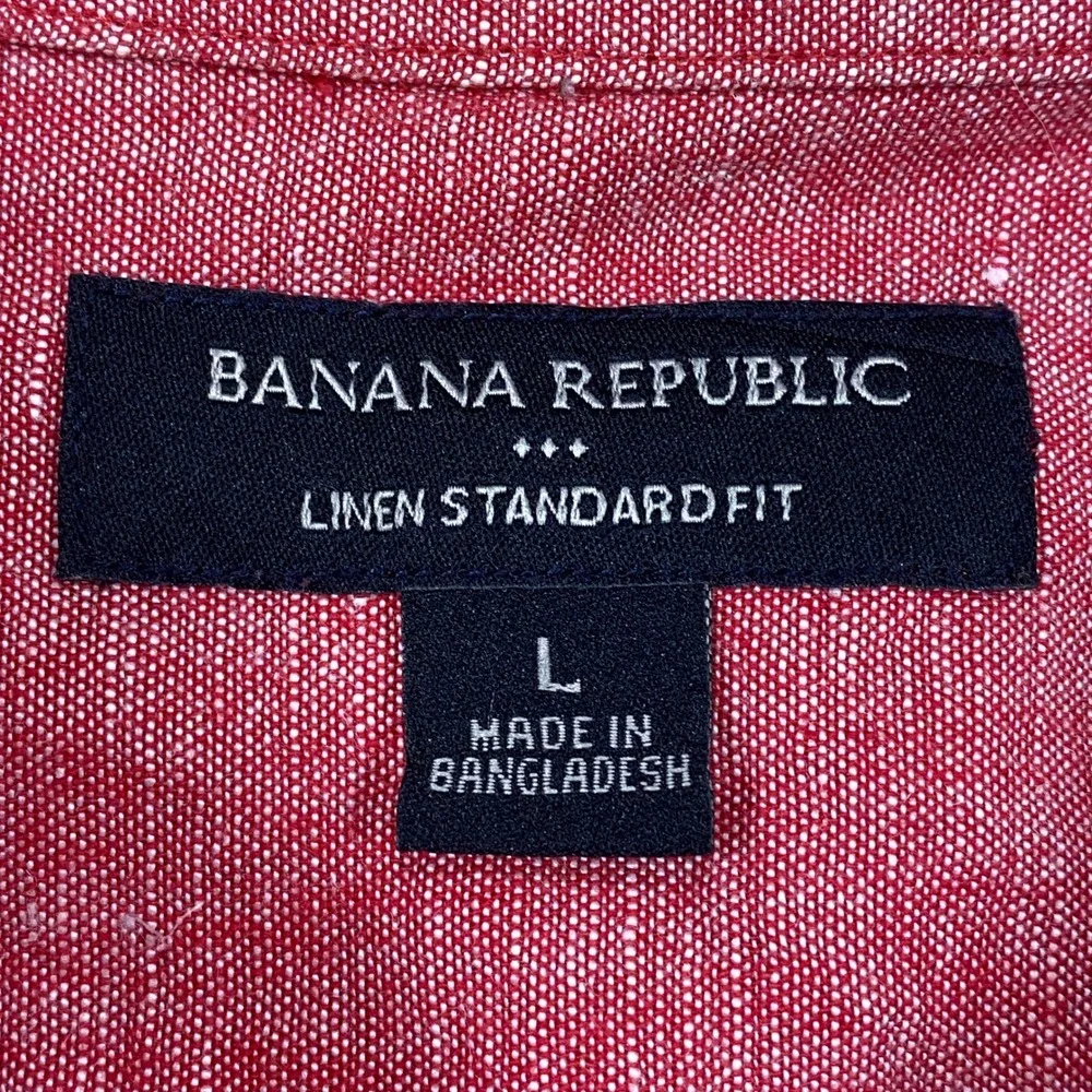 Banana Republic Shirt Mens L Linen Cotton Standard Fit Short Sleeve Red Summer